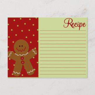Christmas Gingerbread Recipe Cards postcard
