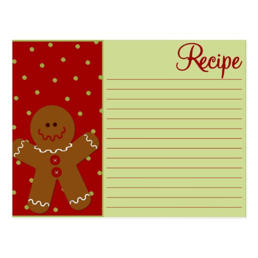 Christmas Gingerbread Recipe Cards Postcard