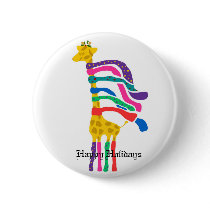 Christmas Giraffe, Happy Holidays button by marcya7 Christmas Giraffe, Happy Holidays button