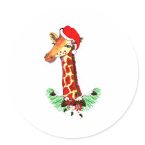 Christmas Giraffe Round Sticker