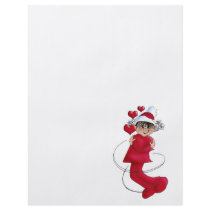 Christmas girl hugging flyers