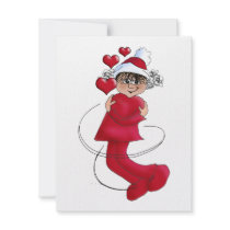 Christmas girl hugging invitations