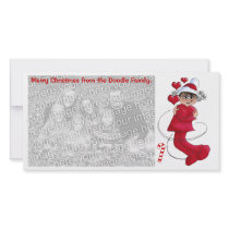 Christmas girl hugging photo greeting card