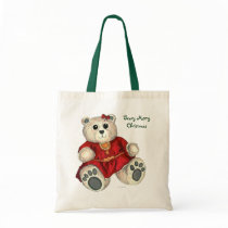 Christmas Girl Teddy Bear Tote Bag