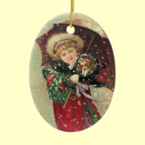 Christmas Girl w/ Puppy ornaments