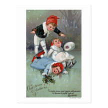 Christmas GladnessIce Skating Kids Collapse Post Card