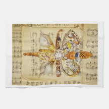 Christmas gold star music collage kitchen towel