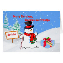 Christmas, Grandma and Grandpa, Snowman, Gift Card