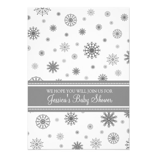 Christmas Gray Snowflake Custom Baby Shower Custom Announcements