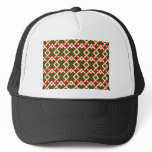 Christmas green and white square pattern on red mesh hat