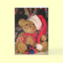 Christmas Greeting Card-Teddy Bear in red hat. cards