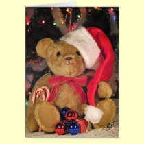 Christmas Greeting Card-Teddy Bear in red hat. cards