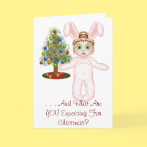 Christmas Greeting card with girl in bunny pajamas by LuraDee Christmas Greeting card with girl in bunny pajamas