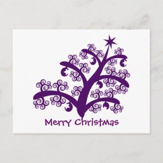 Christmas greeting postcards:Purple Christmas tree postcard