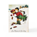 Christmas greeting with a boy has christmas tree a