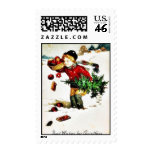 Christmas greeting with a boy has christmas tree a