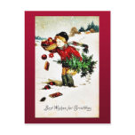 Christmas greeting with a boy has christmas tree a