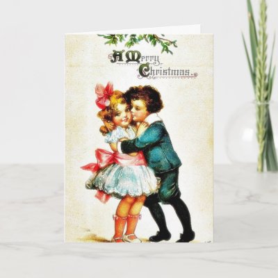 Christmas greeting with a boy hugs a girl cards