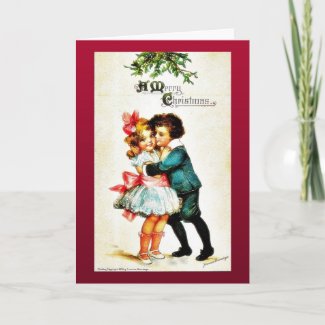 Christmas greeting with a boy hugs a girl cards