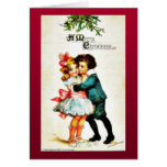 Christmas greeting with a boy hugs a girl cards