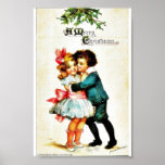 Christmas greeting with a boy hugs a girl poster