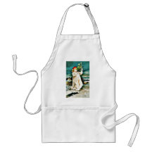 christmas greeting with a girl carrying holy leave apron