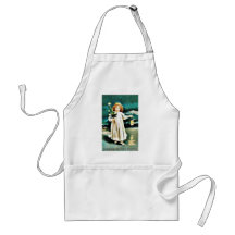 Christmas greeting with a girl comes with lamp wit aprons