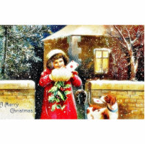 Christmas greeting with a girl opening her gift bo photo sculptures