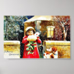 Christmas greeting with a girl opening her gift bo posters