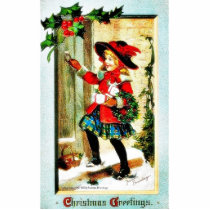 Christmas greeting with a girl opens a door with g photo sculptures