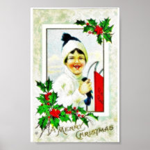 Christmas greeting with a girl photo frame posters