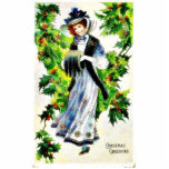 Christmas greeting with a girl standing , green le cut outs