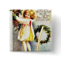 Christmas greeting with a girl standing on a stool buttons by RememberChristmas Christmas greeting with a girl standing on a stool buttons