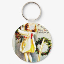 Christmas greeting with a girl standing on a stool keychains by RememberChristmas Christmas greeting with a girl standing on a stool keychains