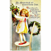 Christmas greeting with a girl standing on a stool cut out