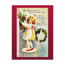 Christmas greeting with a girl standing on a stool postcards by RememberChristmas Christmas greeting with a girl standing on a stool postcards
