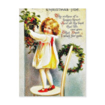 Christmas greeting with a girl standing on a stool postcards by RememberChristmas Christmas greeting with a girl standing on a stool postcards