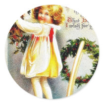 Christmas greeting with a girl standing on a stool stickers