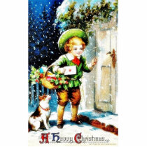Christmas greeting with a guy knocks the door with photo cutouts