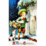 Christmas greeting with a guy knocks the door with photo cutouts