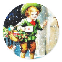 Christmas greeting with a guy knocks the door with stickers