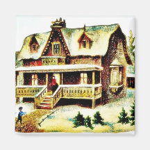 Christmas greeting with a man standing on the step fridge magnets