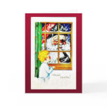 Christmas greeting with an angel carrying christma