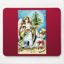 Christmas greeting with an angel carrying christma mouse pad
