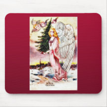 Christmas greeting with an angel carrying christma mouse pads