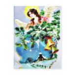 Christmas greeting with an angel carrying christma