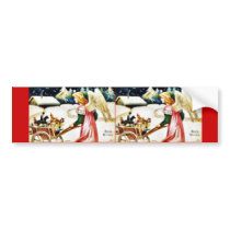 Christmas greeting with an angel dragging a wheel bumper stickers by RememberChristmas Christmas greeting with an angel dragging a wheel bumper stickers