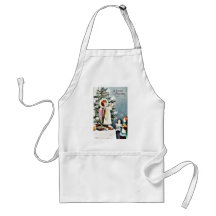 Christmas greeting with an angel lets fire on a ca apron