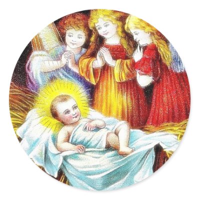 Christmas greeting with Angels praying infront of Sticker by 