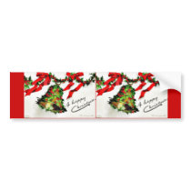 Christmas greeting with bell tied with ribbon bumper stickers by RememberChristmas Christmas greeting with bell tied with ribbon bumper stickers
